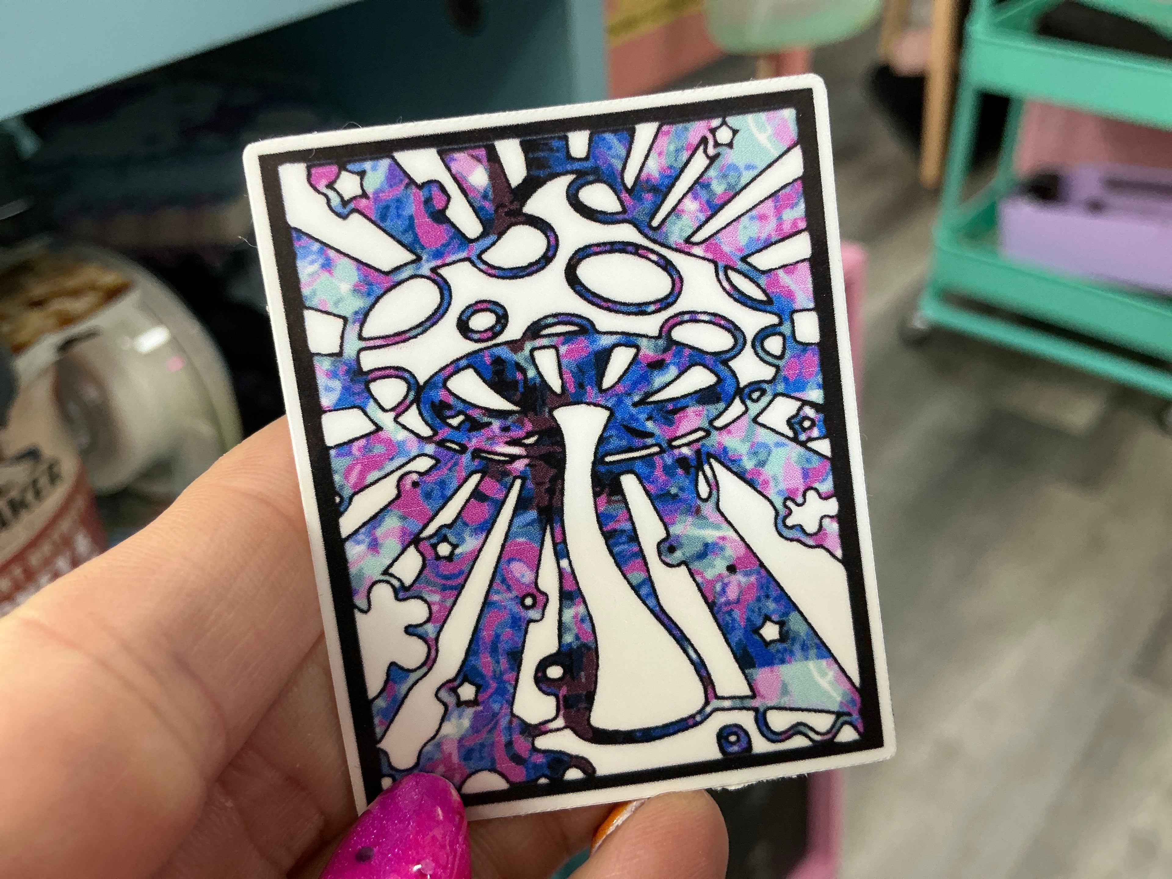 Trippy Hippie Mushroom Stamp Music Festival Sticker: No