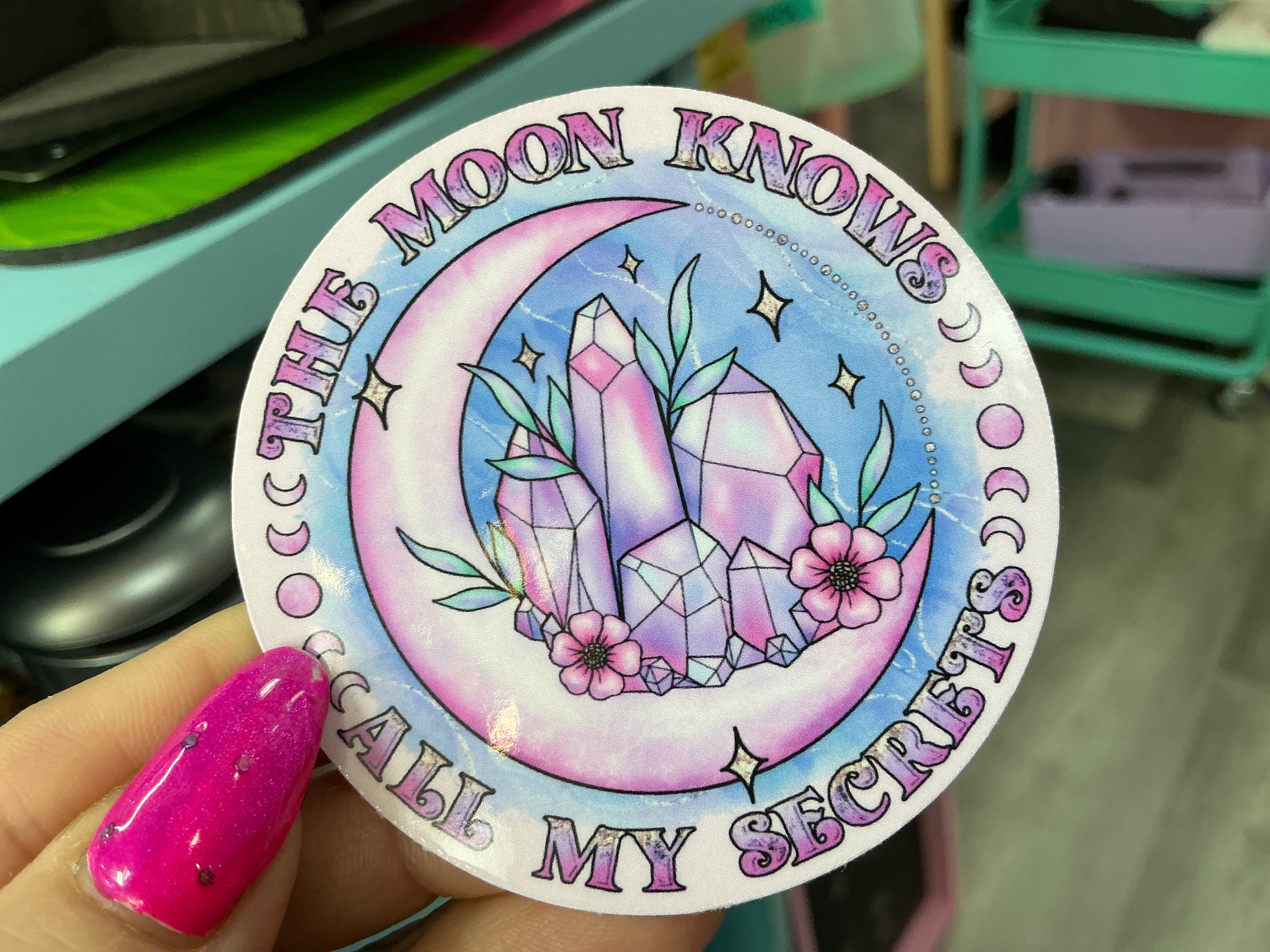 Pastel Goth Witch Moon Crystal Sticker - WeatherProof: No