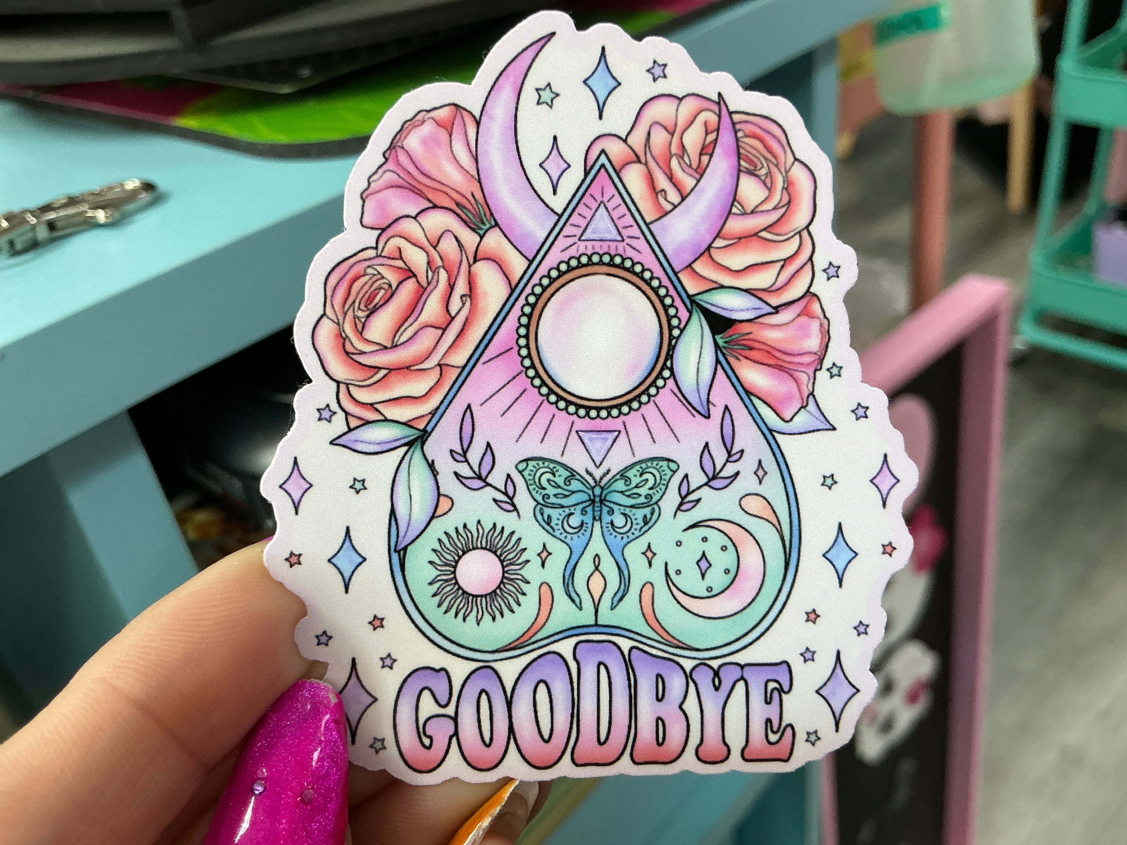 Pastel Goth Witch Ouija Planchette Sticker - WeatherProof: No