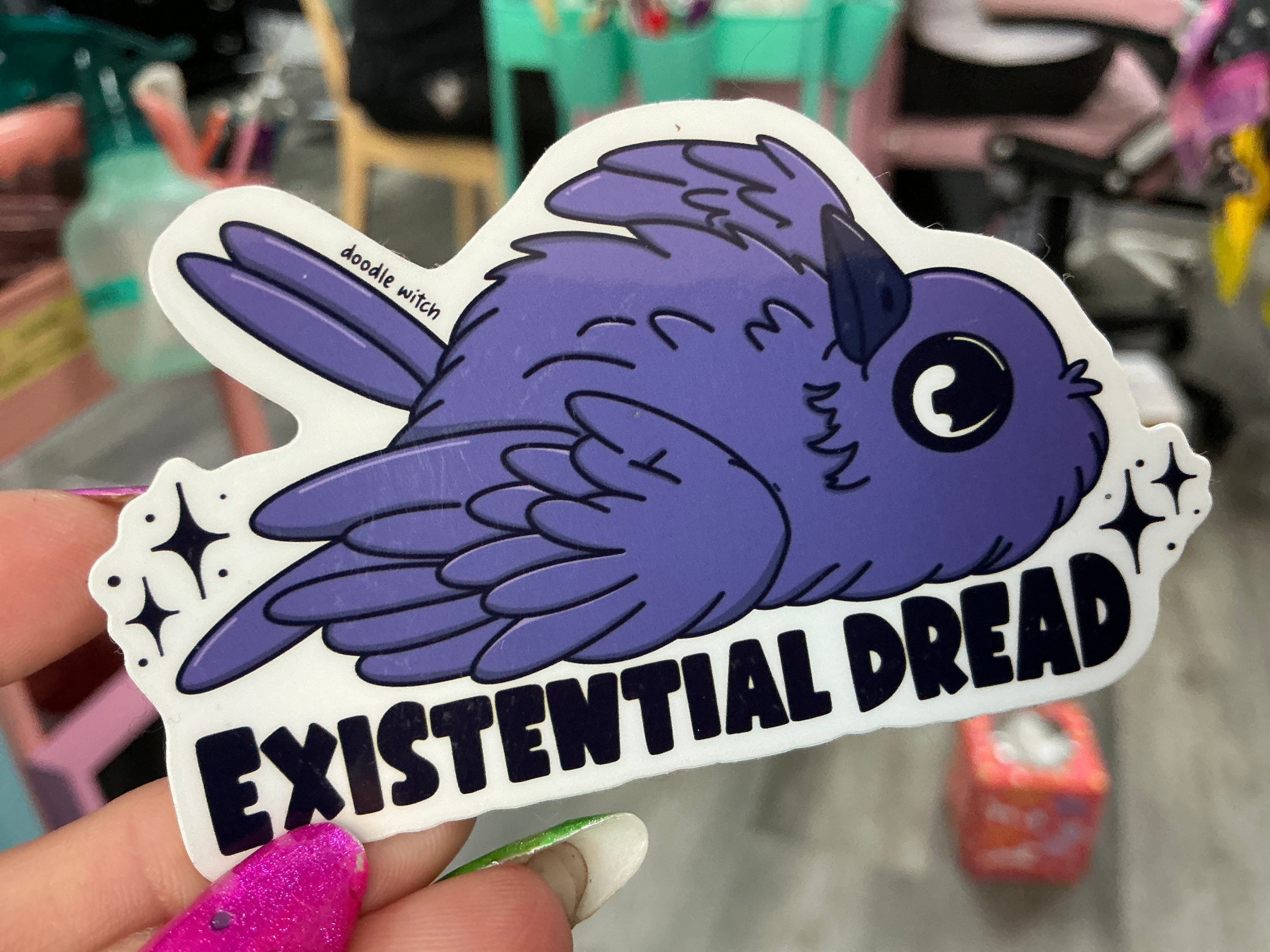 Existential Dread Stickers, Funny Raven Sticker, Bird Sticke: 1.8 x 3
