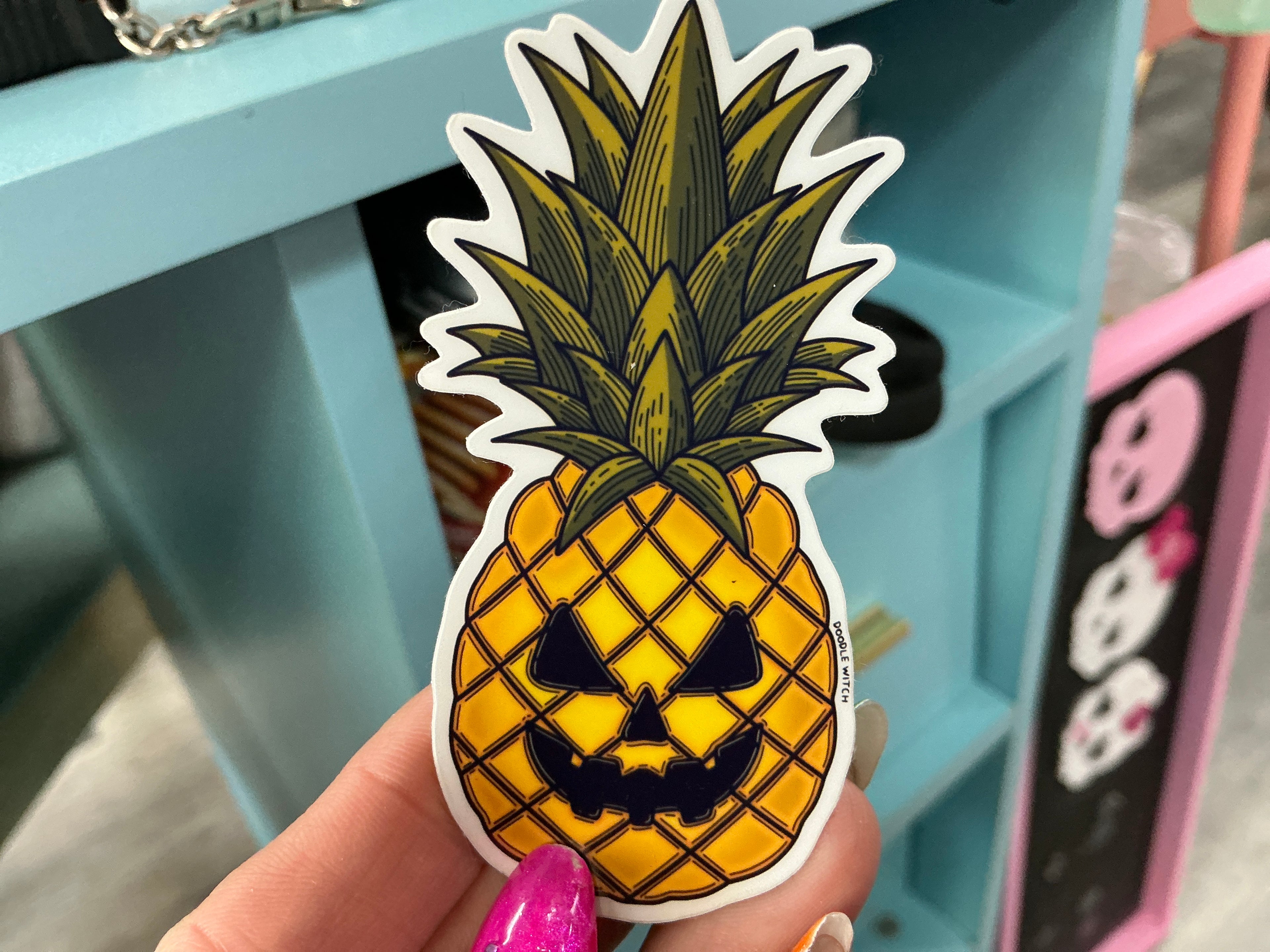 Pineapple Jack'o lantern sticker: 1.5 x 3