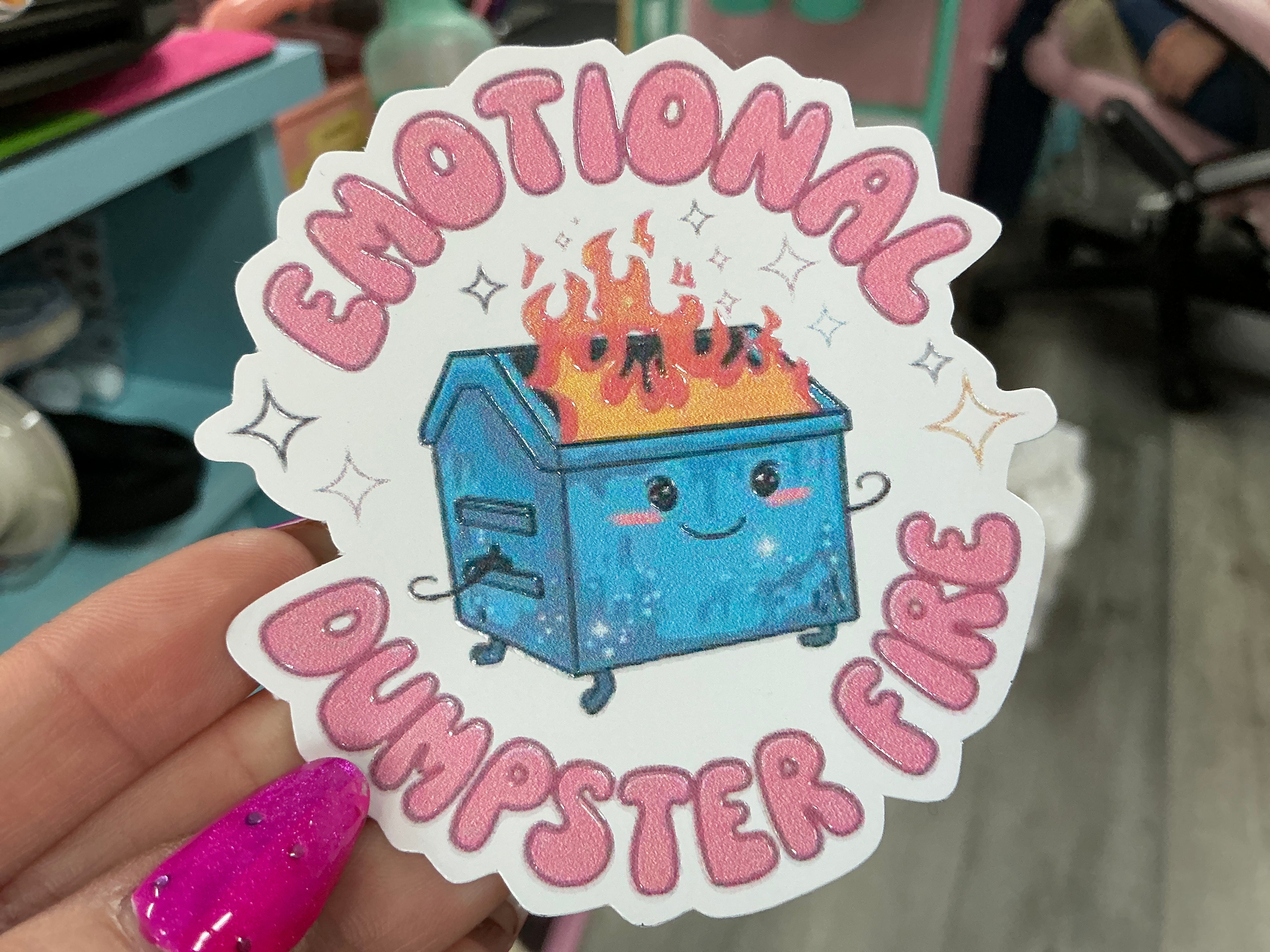 Emotional Dumpster Fire Sticker: Funny Mental Health Decal: White Vinyl