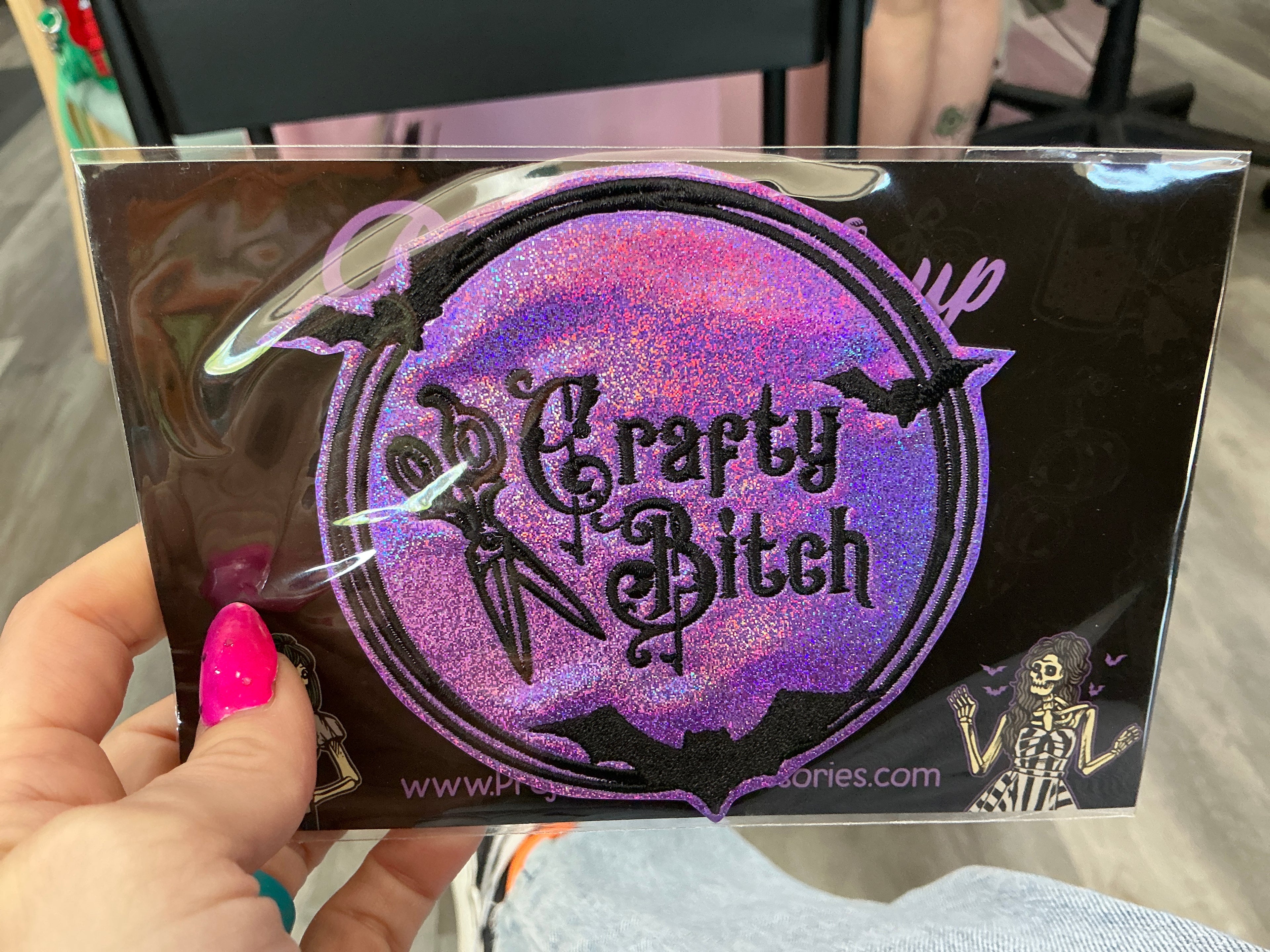 Crafty Bitch Purple Holographic Glitter Vinyl Iron On Patch
