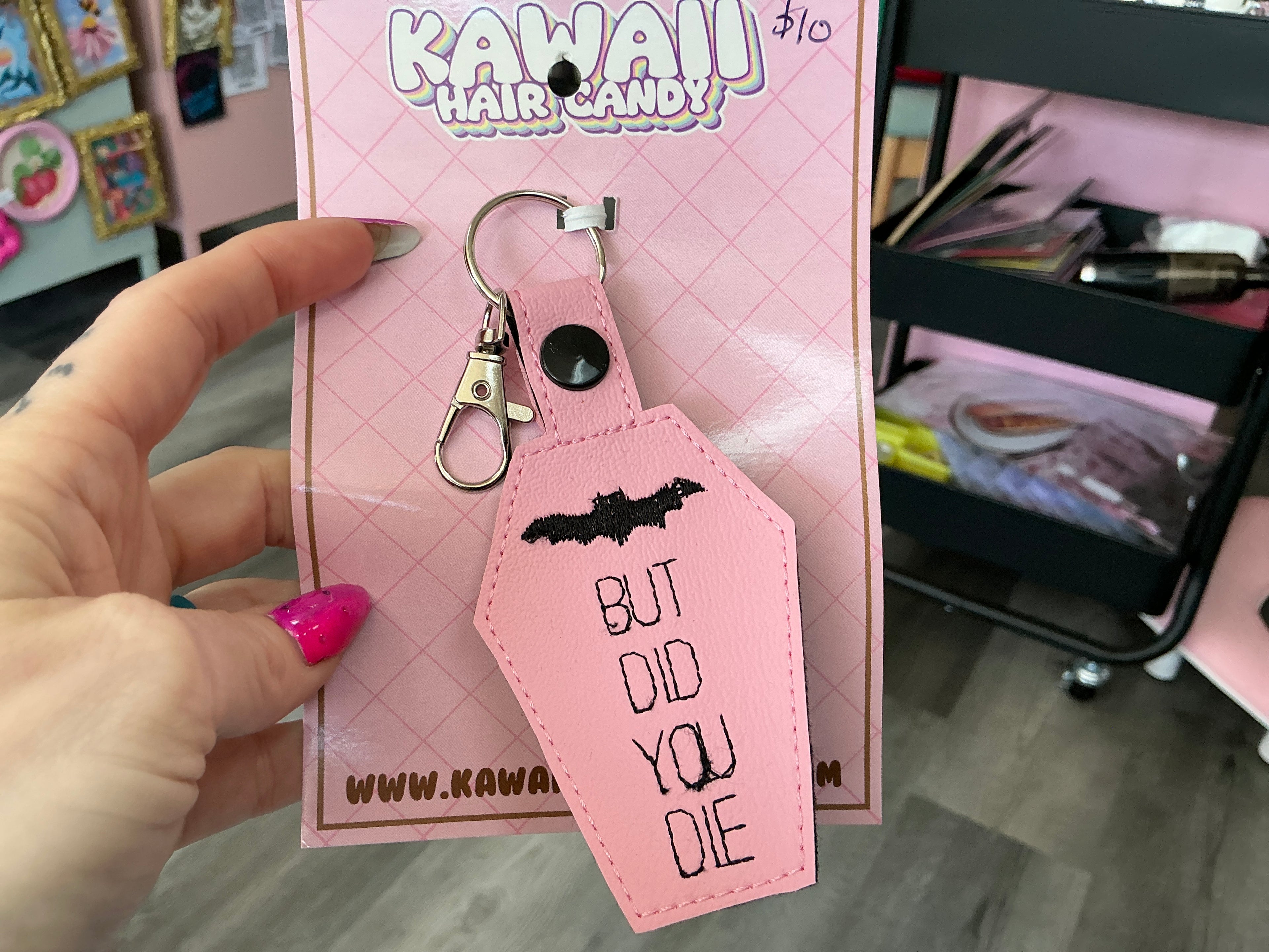 But Did You Die Coffin Keychain Cute Spooky Bag Charm Pink