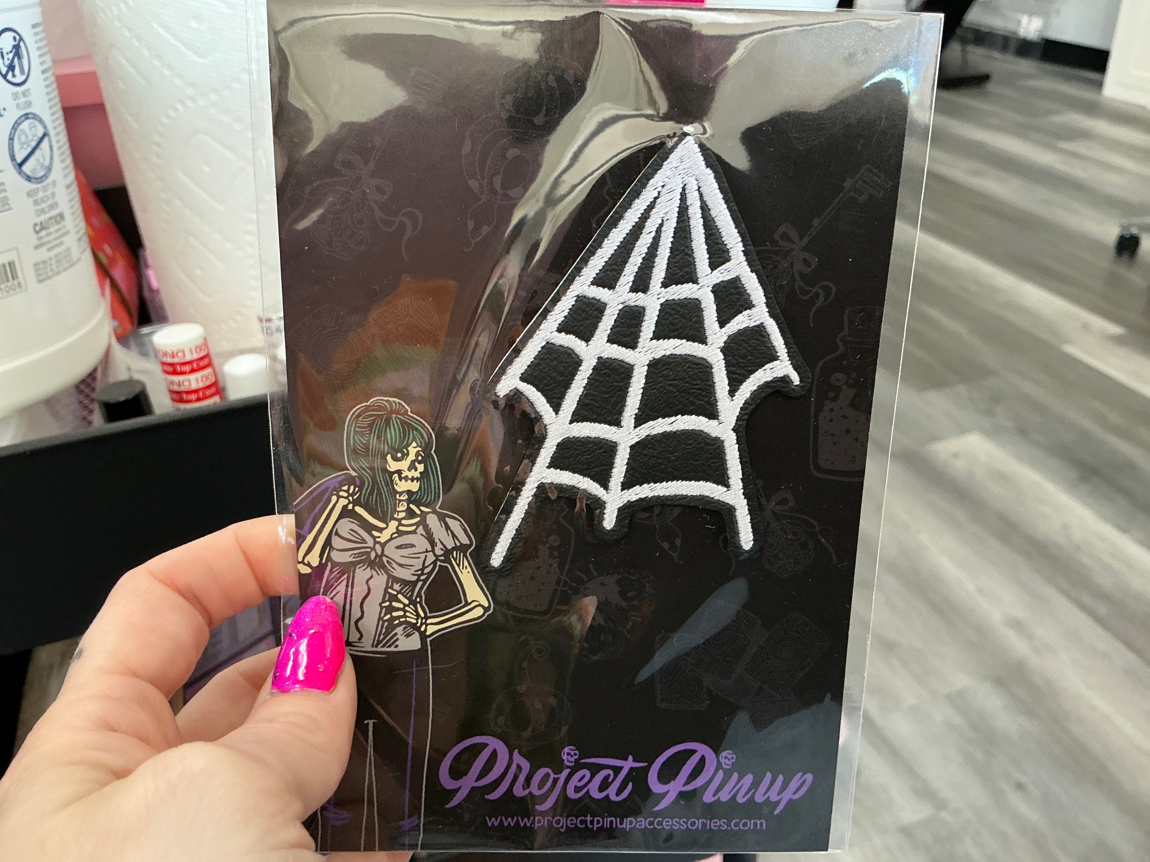 Black and White Spiderweb Faux Leather Embroidered Patch