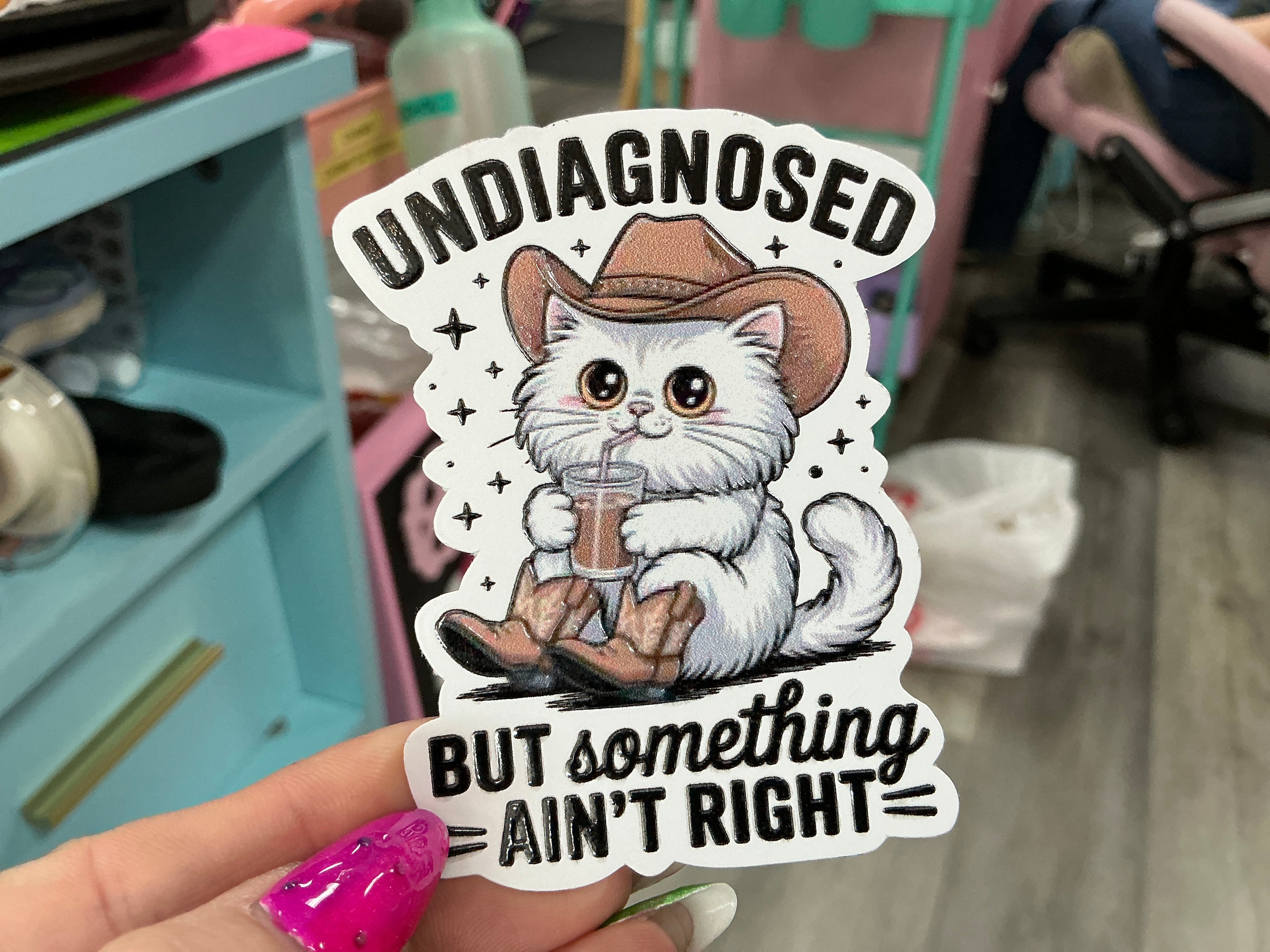 Something Ain't Right - Funny Cat Mental Health Sticker: White Vinyl